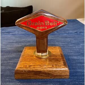 Vtg Grain Belt Lucite Acrylic Beer Tap Handle Wood Mounted Advertising Topper